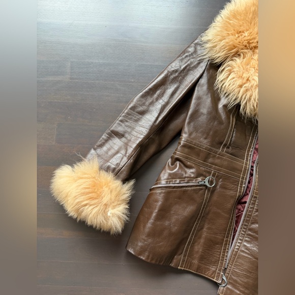 70s leather jacket with fur size medium - Picture 5 of 11